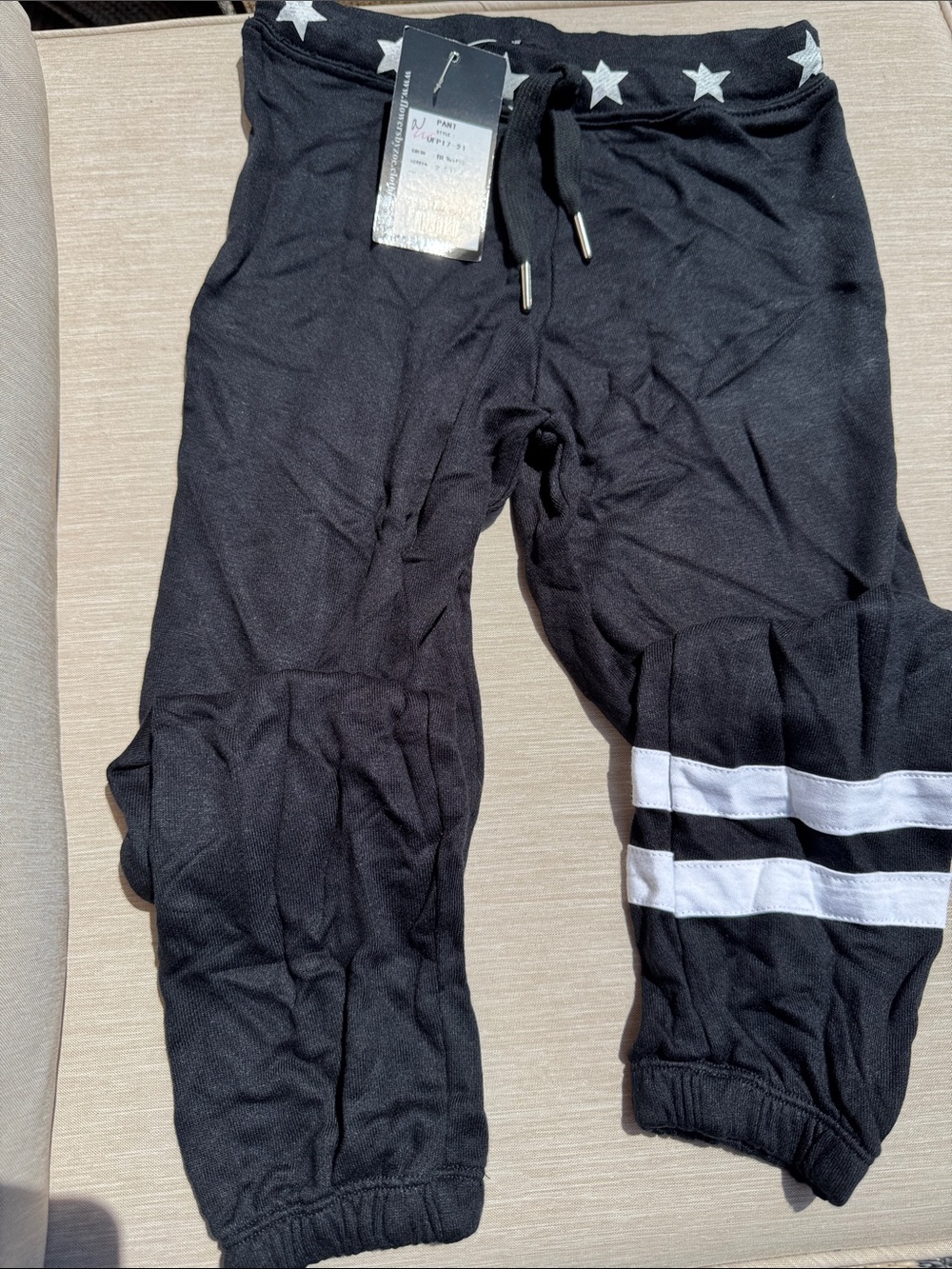 Flowers by Zoe Black Joggers with White Stripes and Star Waistband
